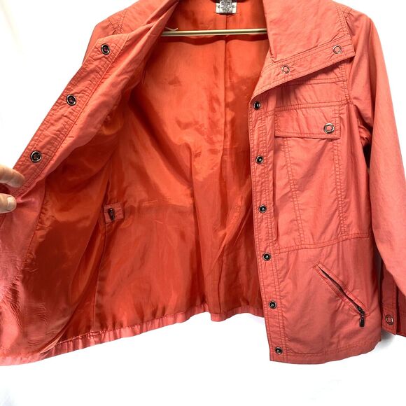 Chico's Womens Jacket Size 2 Weekends Orange Long Sleeve Snap Button Windbreaker - Picture 3 of 10